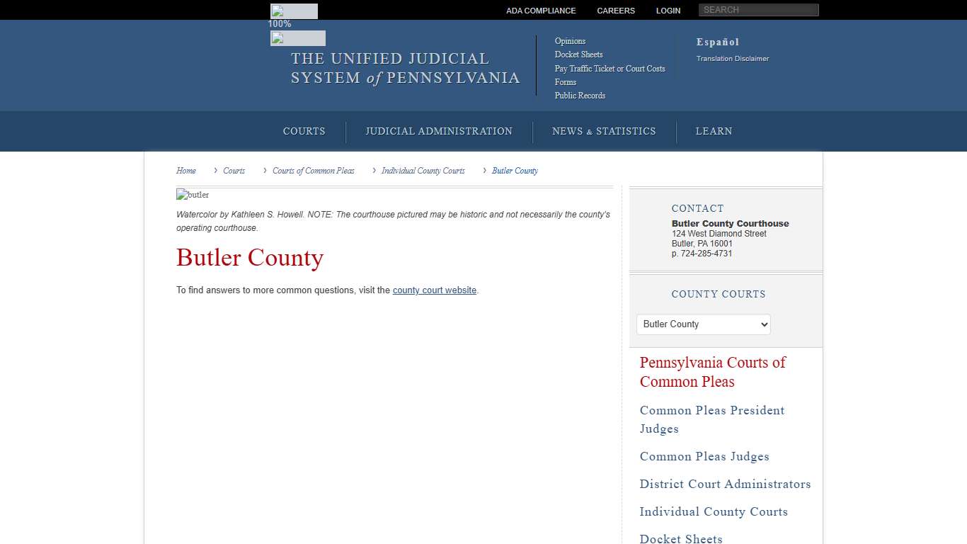 Butler County Individual County Courts Courts of Common Pleas Courts Unified Judicial System of Pennsylvania