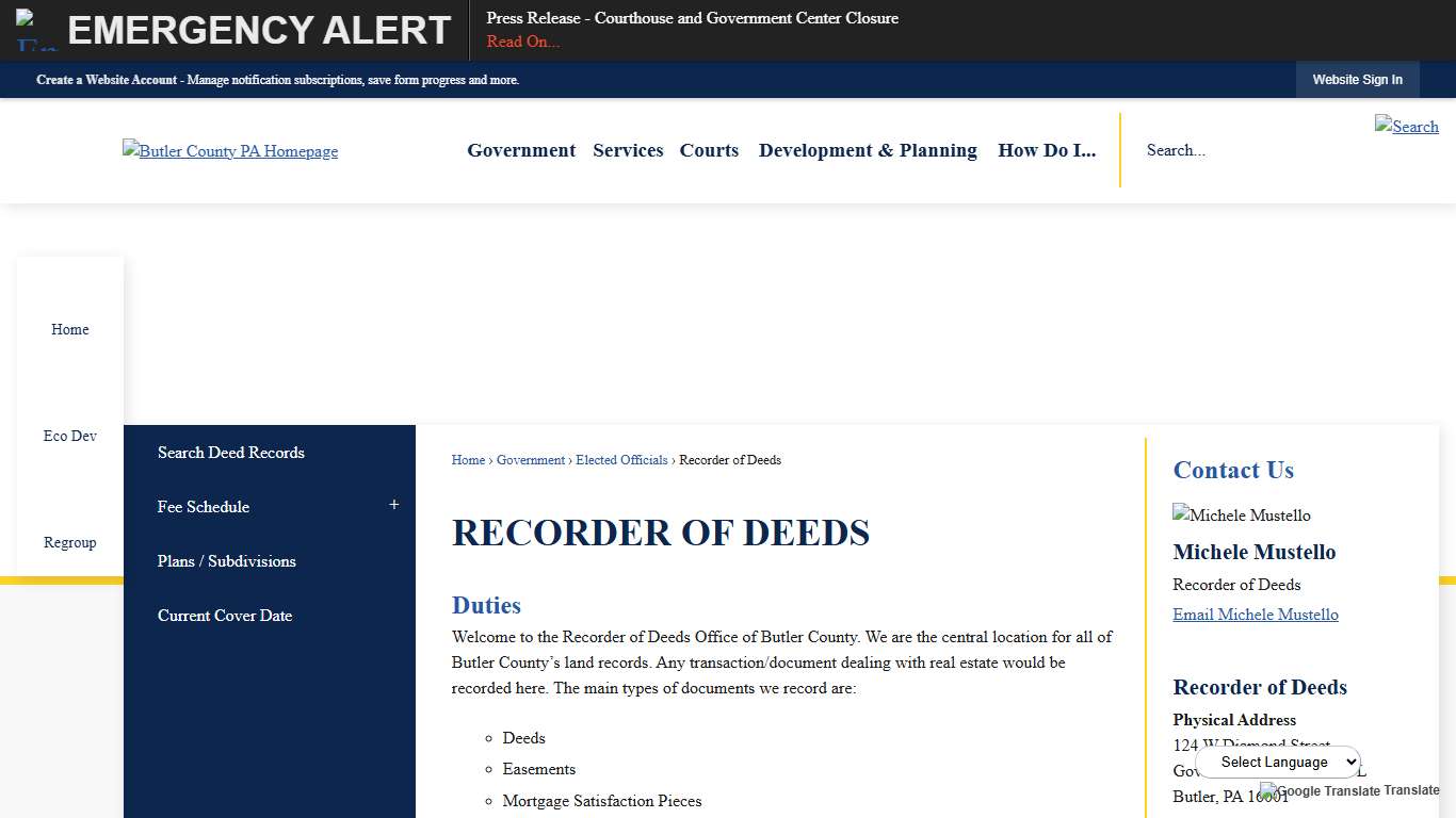 Recorder of Deeds Butler County, PA